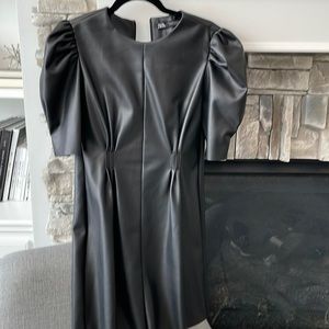 Zara faux leather puff sleeve dress